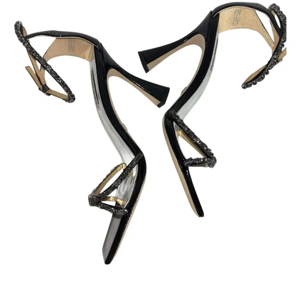 Badgley Mischka Black Ziana Gem Stone Ankle Strap Stiletto Size 8